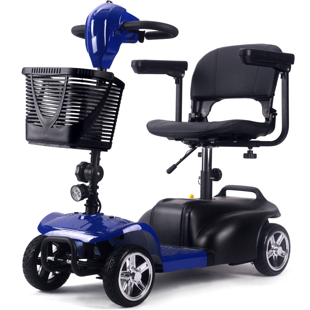 MotoTec Mobility Scooter 24v 250w in blue/black with padded seat and front basket.